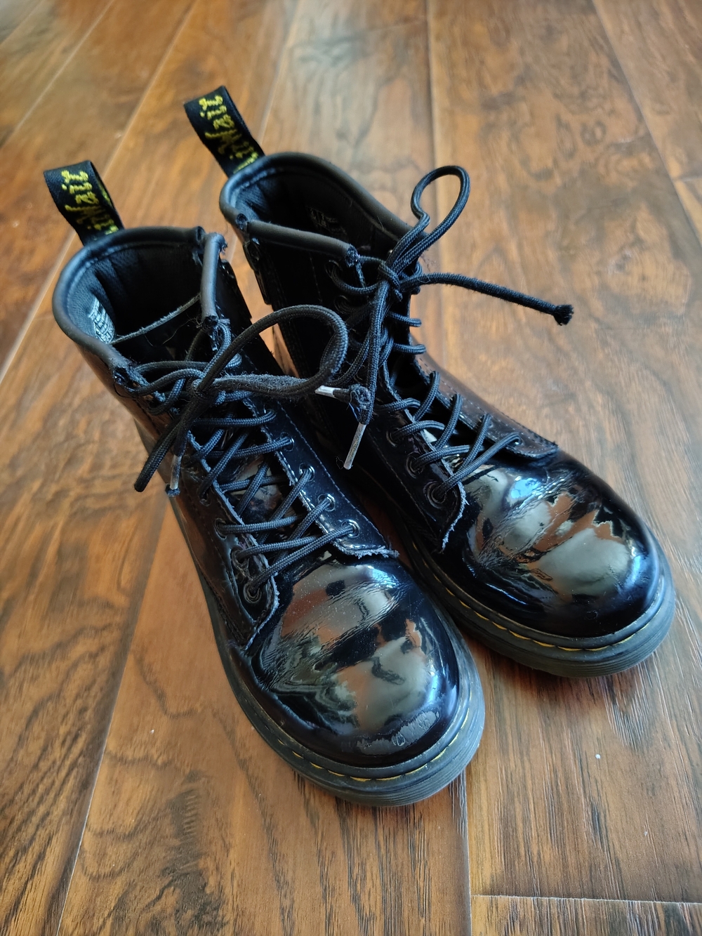 Dr. Martens Kids Black Patent Leather Lace-Up Combat Boots